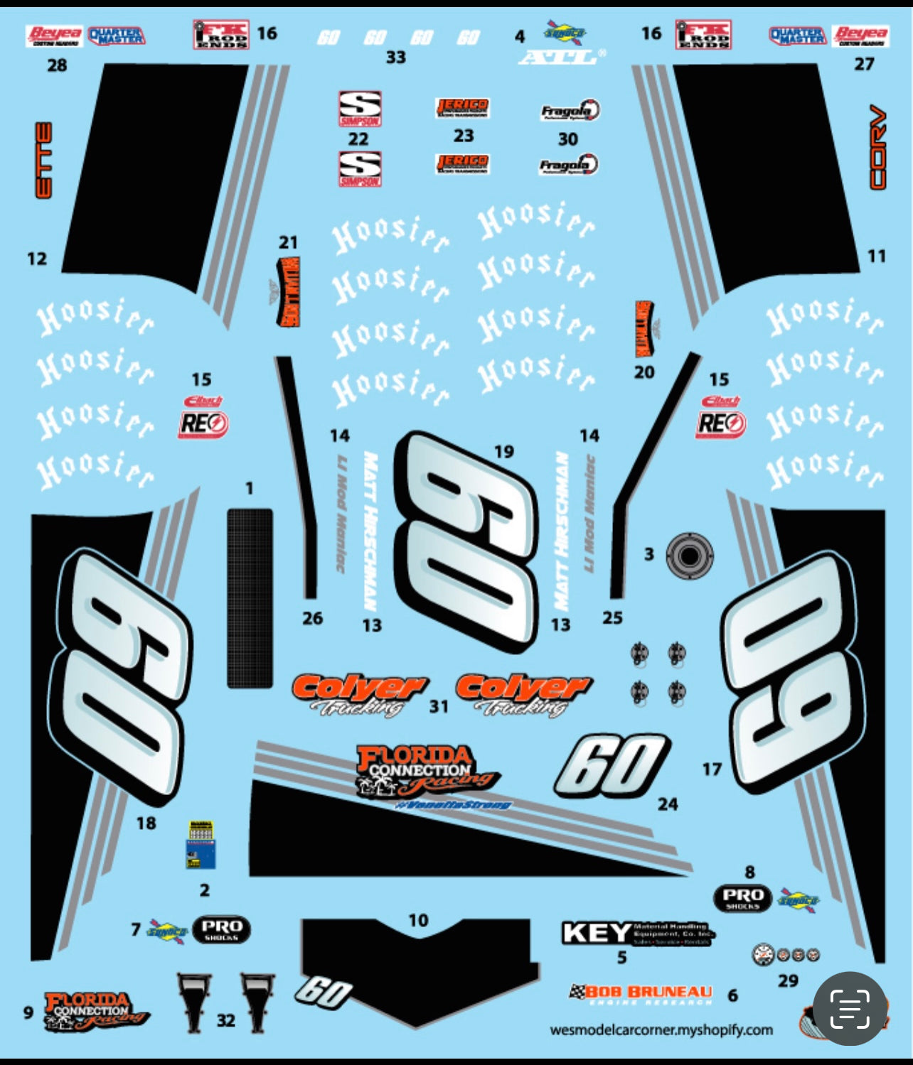 WMCC M Hirschman Decals Red Car WesModelCarCorner