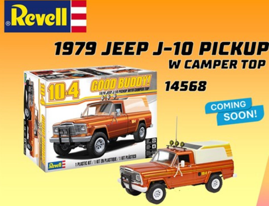 Pre-order Sept Release Revell USA #4568 79 Jeep J-10 pick up w/ camper top