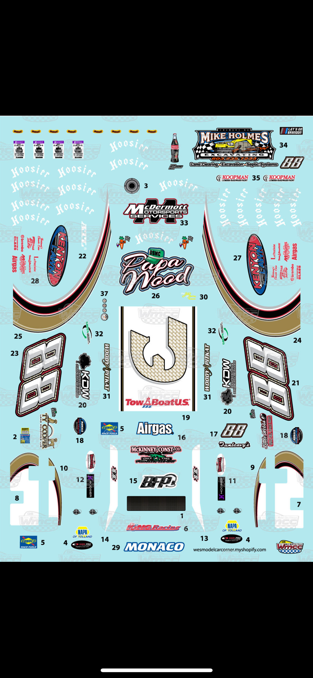 WMCC decals #230088 Woody Pitkat (burgandy) car